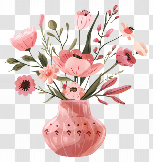 Pink Flowers In Vase - Pink Flowers In Vase Transparent PNG