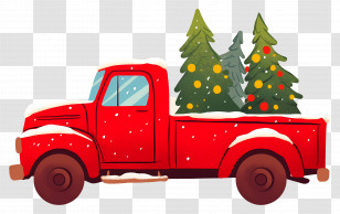 Christmas Tree - Festive Red Truck With Christmas Trees Transparent PNG