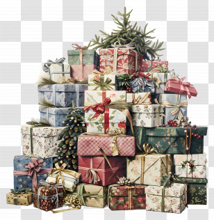 Pile Of Gifts - Festive Stack Of Christmas Gifts Transparent PNG