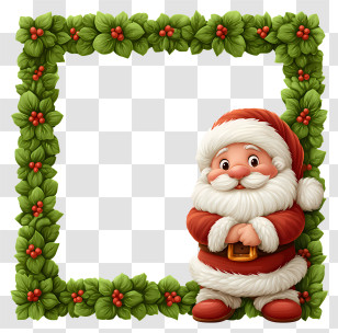 Christmas Theme Frame - Santa Claus With Holly Frame Transparent PNG