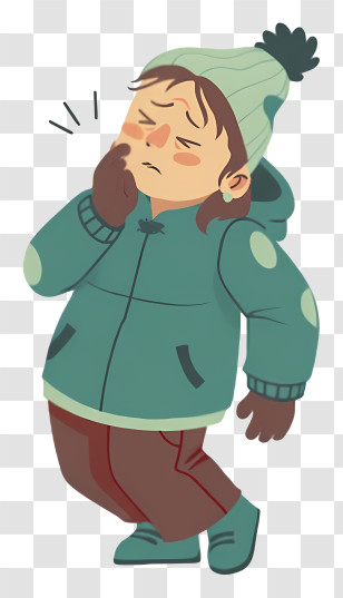 Freezing Boy - Child In Winter Clothes With Green Jacket Transparent PNG