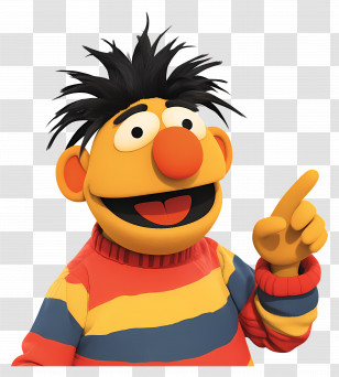 Ernie - Puppet Character In Striped Sweater Pointing Up Transparent PNG