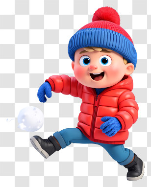 Cartoon Boy Rolling Snowball - Happy Winter Boy Throwing Snowball Transparent PNG