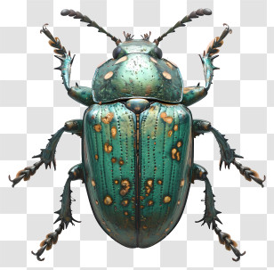 Hand Drawn Bottle - Metallic Green Beetle Artwork Transparent PNG