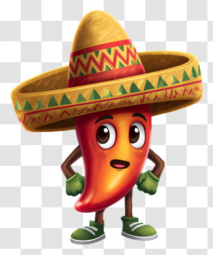 Pepper Mexican Hat - Chili Pepper Mascot With Sombrero Transparent PNG