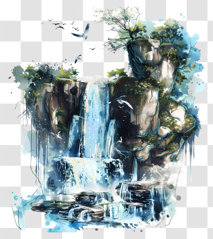 Angel Falls - Beautiful Waterfall Illustration In Serene Nature Transparent PNG
