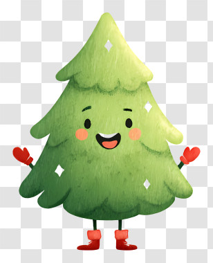 Kawaii Christmas Tree - Smiling Green Christmas Tree Transparent PNG