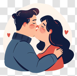 Couple Kiss - Romantic Couple Kissing In Cartoon Style Transparent PNG