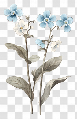 Forget Me Nots Flowers - Blue And White Flower Botanical Illustration Transparent PNG