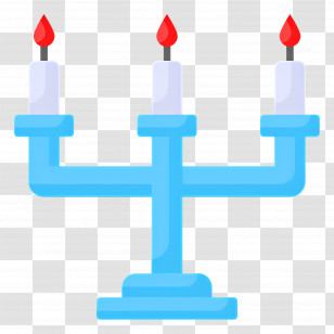 Hanukkah Menorah - Blue Candelabra With Red Candle Flames Transparent PNG