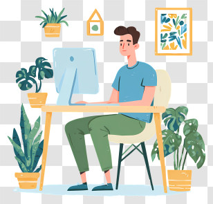 Man Working From Home - Man Working In Green Office Space Transparent PNG