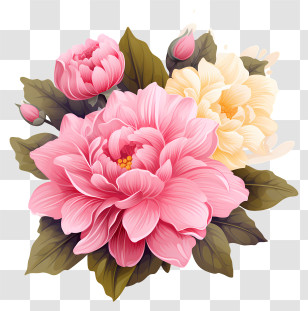 Hand Drawn Pink Flower - Bright Peony And Flower Bouquet Transparent PNG