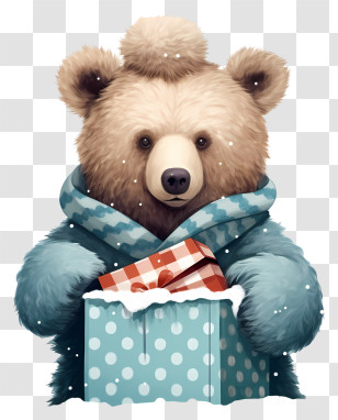 Brown Bear - Bear Holding Gift Box In The Snow Transparent PNG