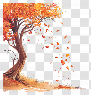 Autumn Background - Autumn Tree With Falling Leaves Transparent PNG