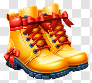 Yellow Rain Boots - Cute Yellow Boots With Red Bows Transparent PNG