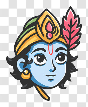 Krishna Logo - Blue Cartoon Character With Crown And Feather Transparent PNG