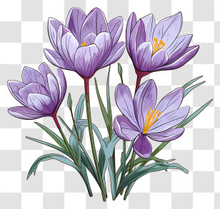 Hand Drawn Crocus - Blooming Purple Crocus Flowers Transparent PNG