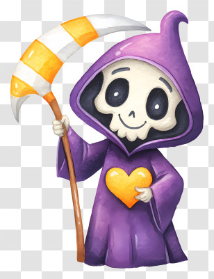 Cute Cartoon Grim Reaper - Cute Purple Grim Reaper With Heart Transparent PNG