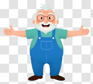Cartoon Grandpa - Cheerful Old Man In Overalls Transparent PNG