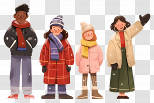 Cartoon People - Group Of People In Winter Clothing With Snow Transparent PNG