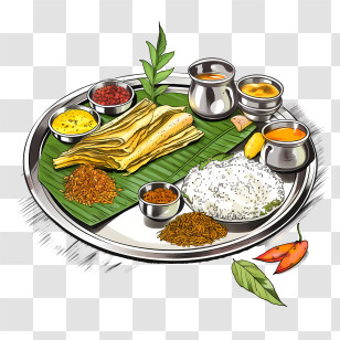 Onam Sadya Food - South Indian Traditional Meal Illustration Transparent PNG