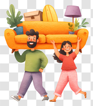 People Carrying Couch - Happy Couple Moving Sofa Transparent PNG