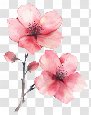 Pink Flowers - Elegant Pink Cherry Blossoms Illustration Transparent PNG
