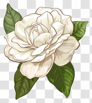 White Gardenia Flower - White Flower With Green Leaves Transparent PNG
