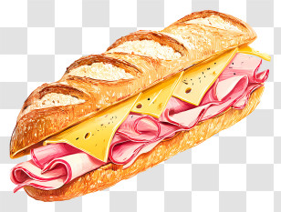 Baguette Cheese Ham - Ham And Cheese Sandwich Illustration Transparent PNG