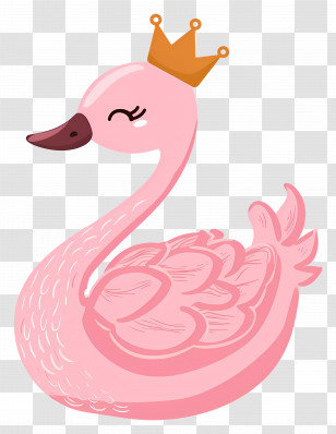Pink Swan - Pink Swan Illustration With Crown Transparent PNG