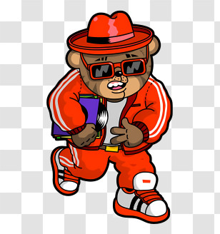 Bear Logo - Cool Hip Hop Bear In Red Outfit Transparent PNG
