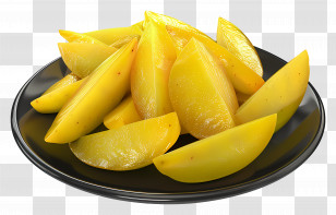 Potato Wedges - Yellow Potato Wedges On Black Plate Transparent PNG