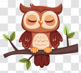 Cute Owl - Cute Cartoon Owl Sleeping On A Tree Branch Transparent PNG