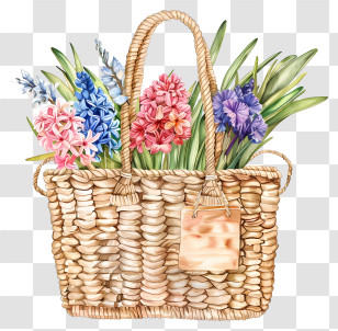 Seasonal Flowers - Beautiful Wicker Basket Overfilled With Colorful Spring Flowers Transparent PNG