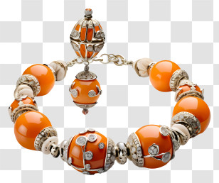 Orange Bracelet - Orange Beaded Bracelet With Silver Accents Transparent PNG