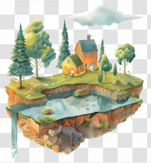 Land Real Estate - Floating Island With Forest And House Illustration Transparent PNG