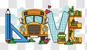 School Bus - School Bus And Education Elements Transparent PNG