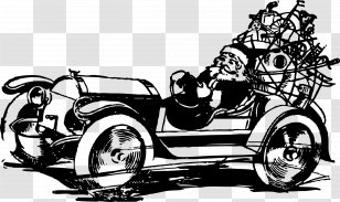 Car Santa Claus Christmas Clip Art - Black And White - Driving Transparent PNG
