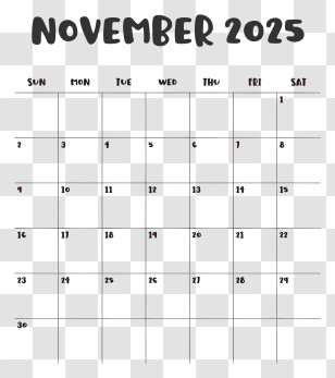 November 2025 Calendar - November 2025 Calendar In Black Transparent PNG
