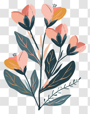 Flower Plant - Beautiful Floral Illustration With Pink And Yellow Flowers Transparent PNG