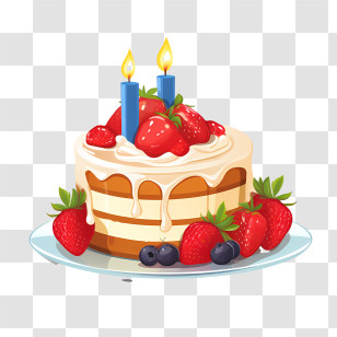 Birthday Cake - Birthday Cake With Strawberries And Candles Transparent PNG