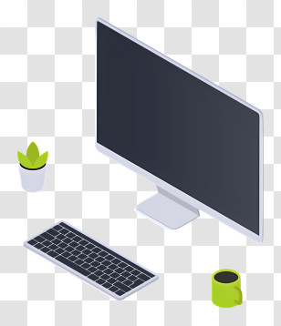 Computer - Modern Desktop Computer Setup With Keyboard And Plant Transparent PNG