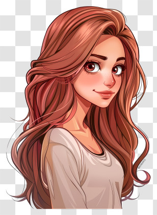 Cartoon Girl - Stylish Girl With Long Brown Hair Illustration Transparent PNG