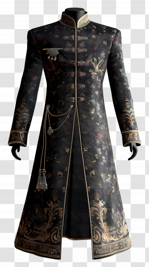 Indian Formal Wear - Elegant Black Embroidered Coat Transparent PNG