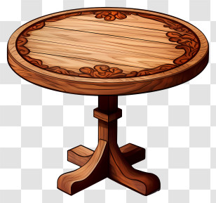 Doodle Style Wooden Round Table - Decorative Wooden Round Table Transparent PNG