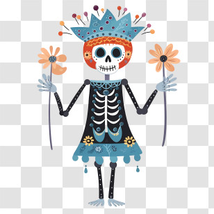 Halloween Skeleton - Sugar Skull In Traditional Attire For Day Of The Dead Transparent PNG