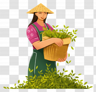 Tea Farmer - Tea Picker With Basket Of Leaves Transparent PNG