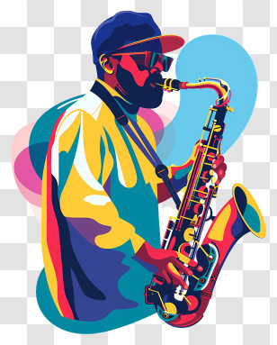 Man Playing Saxophone - Colorful Jazz Musician Playing Saxophone Transparent PNG