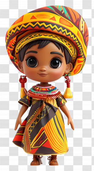 Angola Doll - Doll With Beaded Necklace And Traditional Attire Transparent PNG