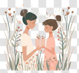 Mothers Day Gift - Mother And Daughter With Gift Transparent PNG